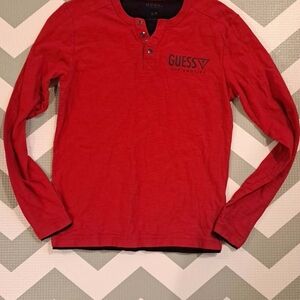GUESS Red Long Sleeve Henley Shirt